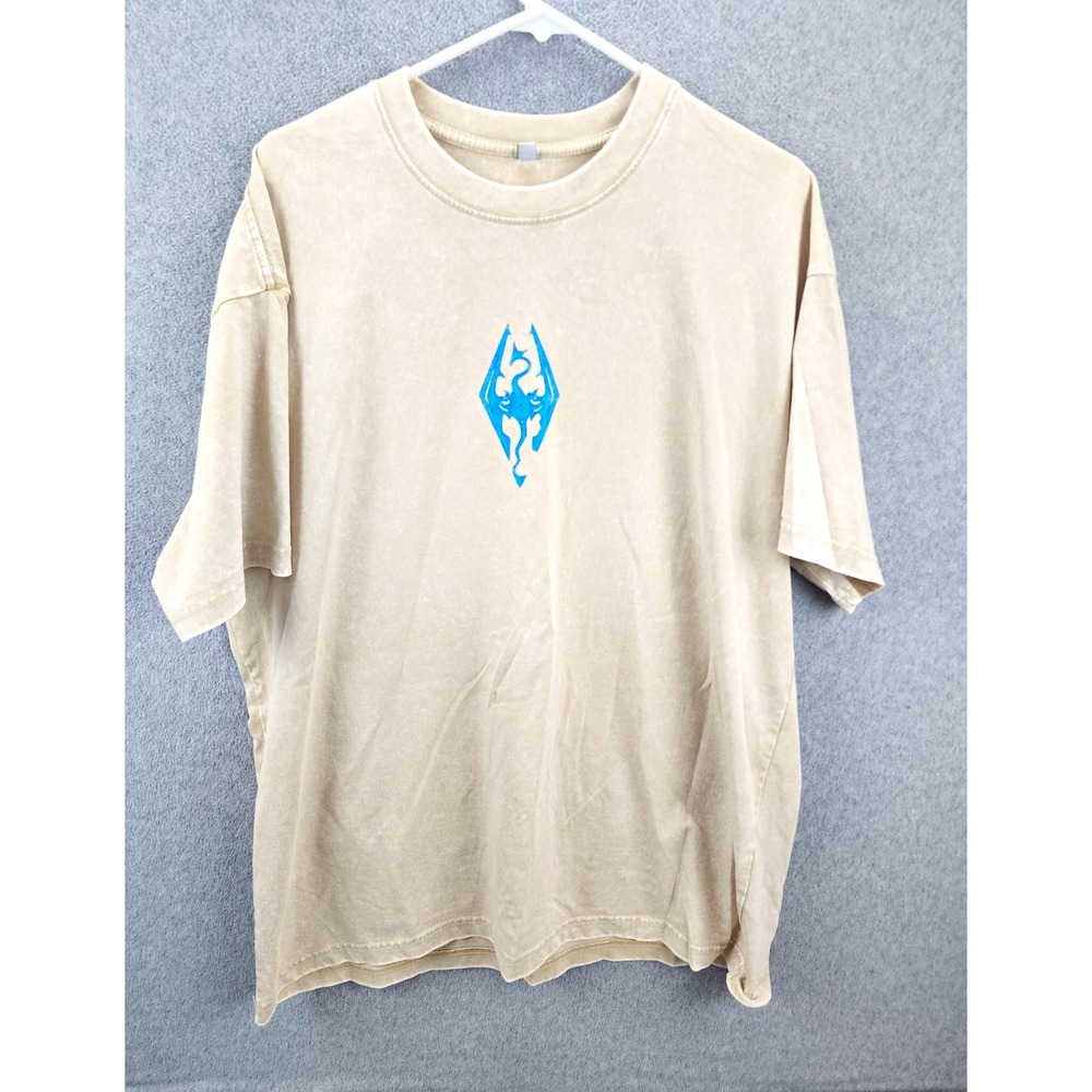 Men's Skyrim Dragonborn Beige Graphic Print Cotton Jersey Crew Neck T-Shirt L